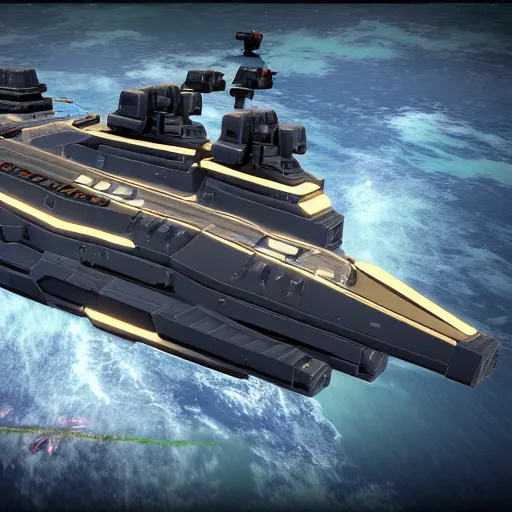 Image similar to high tech battleship from dual universe, game screenshot