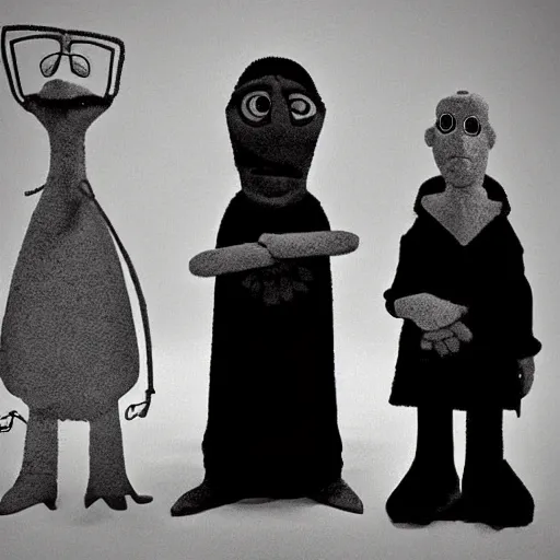 Image similar to What a cool concept for a film, three puppets with different philosophies.