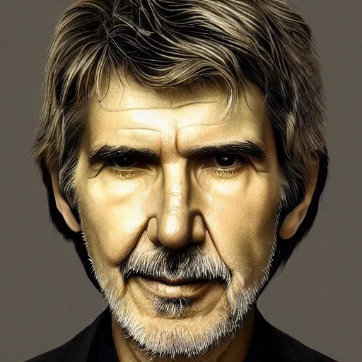 Prompt: hyperrealistic mixed media image of George Harrison Harrison Ford, stunning 3d render inspired art by István Sándorfi and Greg Rutkowski, perfect facial symmetry, realistic, highly detailed attributes and atmosphere, dim volumetric cinematic lighting, 8k octane extremely hyper-detailed render, post-processing, masterpiece,