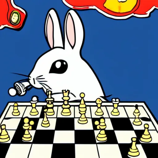 Image similar to a rabbit playing chess, cartoon style, realistic,