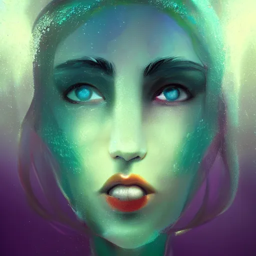 Image similar to face portrait of a woman underwater inspired by lois van baarle, bubbles, seaweed