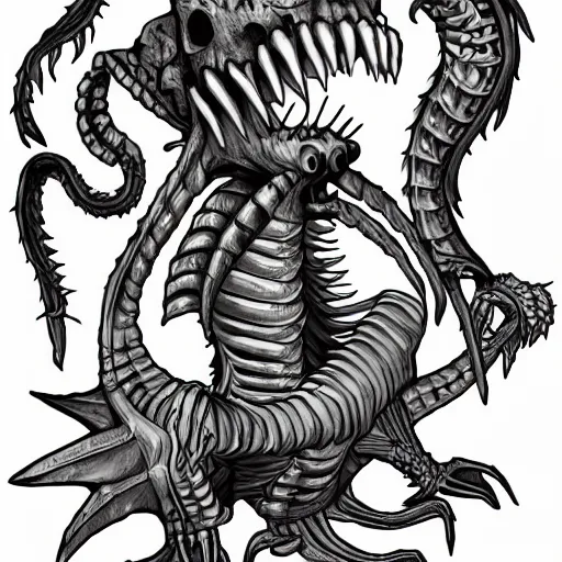 Prompt: sea monster skeleton, stylized, cel shaded, engraved, game assets, in the style of maple story