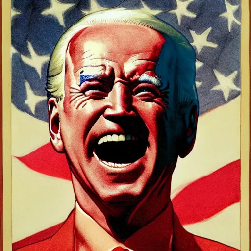 Image similar to patriotic nightmare of joe biden, american flag hell, perfectly clear face, by j. c. leyendecker and beksinski