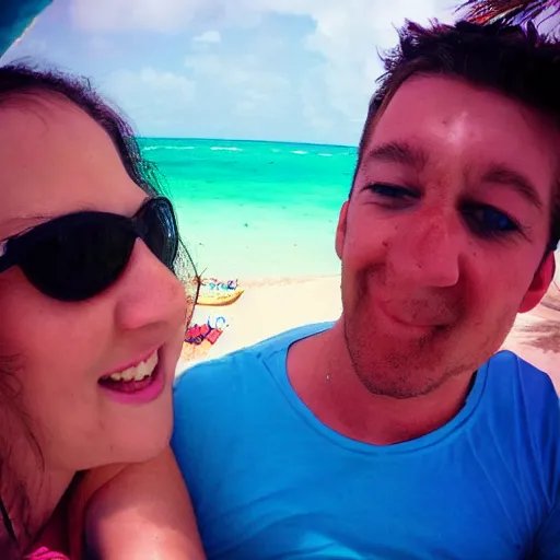 Prompt: nigel and angelica on lsd acid psychedelic in aruba