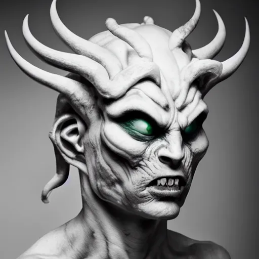 Image similar to a demon inspired by marble created by the make up artist hungry, photographed by andrew thomas huang, cinematic, expensive visual effects