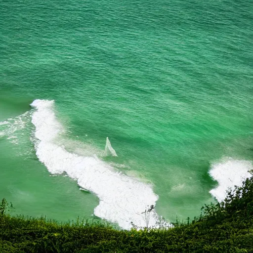 Image similar to green beach, green ocean, green sky, photography
