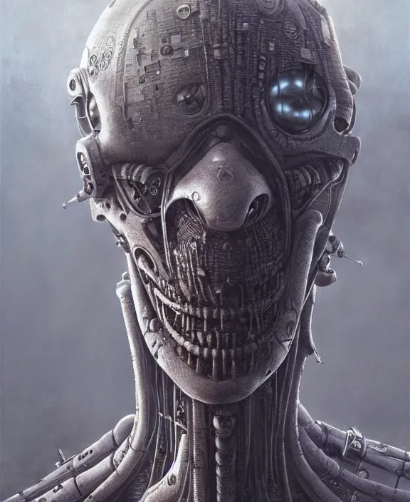 Image similar to cyborg waluigi, by hr giger and beksinski and stephan martiniere, trending on artstation, 4 k resolution, detailed, high quality, hq artwork