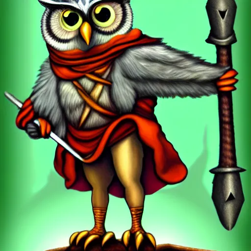 Prompt: anthropomorphic owl warrior