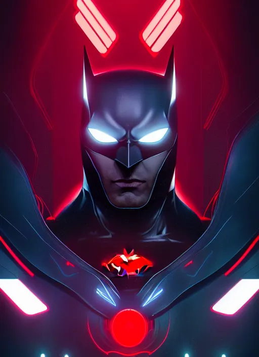 Image similar to symmetry!! portrait of batman beyond, sci - fi, tech wear, glowing lights!! intricate, elegant, highly detailed, digital painting, artstation, concept art, smooth, sharp focus, illustration, art by artgerm and greg rutkowski and alphonse mucha