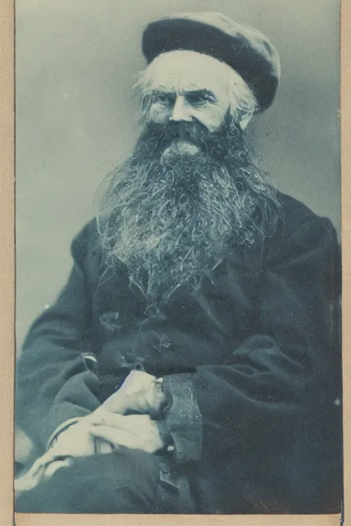 Image similar to a Cyanotype photograph of a grizzled old sea captain