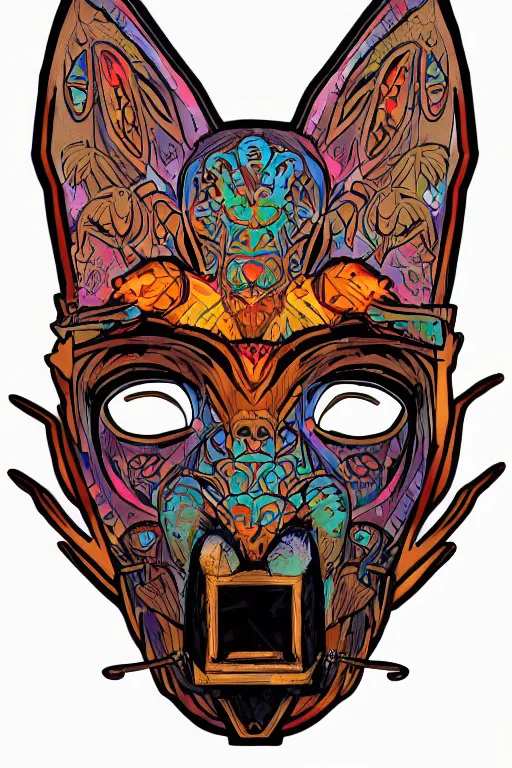 Image similar to animal mask totem roots flower tribal feather gemstone plant wood rock shaman vodoo video game vector cutout illustration vivid multicolor borderlands comics by josan gonzales and dan mumford radiating a glowing aura