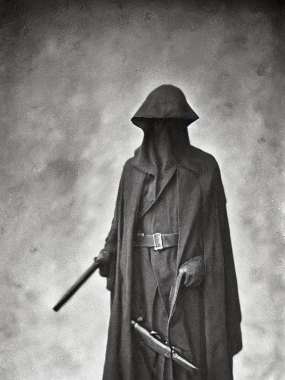 Image similar to portrait of faceless grim reaper, ww1 photo, grainy, high detail, high resolution,