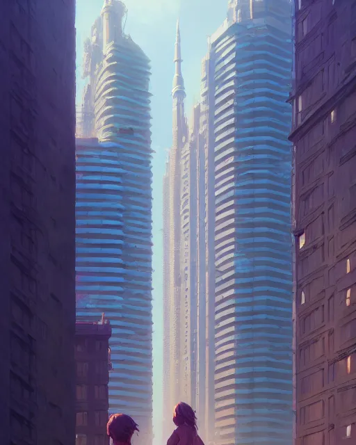 Image similar to highly detailed vfx portrait of a tall building, unreal engine, greg rutkowski, loish, rhads, beeple, makoto shinkai and lois van baarle, ilya kuvshinov, rossdraws, tom bagshaw, alphonse mucha, global illumination, detailed and intricate environment