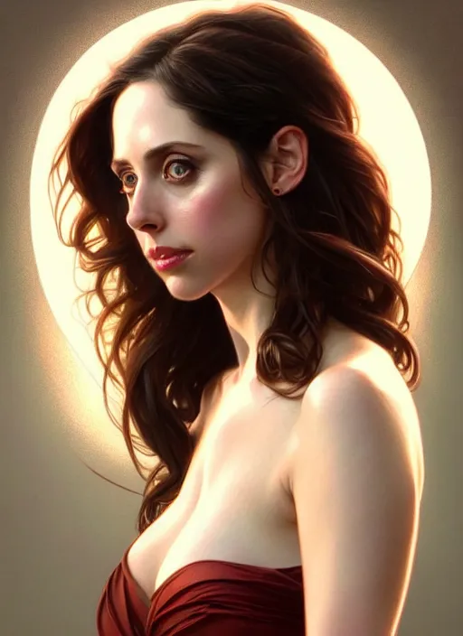 Image similar to ultra realistic illustration, hot alison brie. realistic intricate, elegant, highly detailed, digital painting, artstation, concept art, smooth, sharp focus, illustration, art by artgerm and greg rutkowski and alphonse mucha and wlop