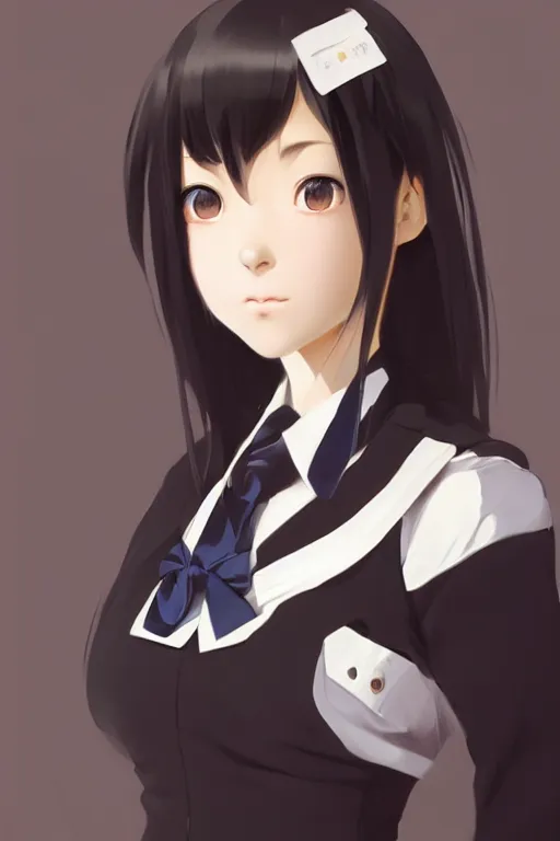 Schoolgirl with long black hair Anime-style - Stock Illustration  [99943682] - PIXTA