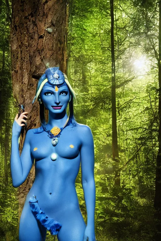 Prompt: a german woman dressed as a blue-skinned female navi from avatar standing in a forest, high resolution film still, 8k, HDR colors, cosplay, outdoor lighting, high resolution photograph, photo by bruce weber