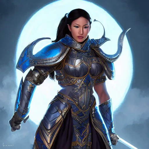 Prompt: Asa Akira as a fantasy paladin woman, symmetrical portrait, centered view, short blonde hair, blue eyes, pale skin, 4k, by wlop, artgerm, andrei riabovitchev, nuri iyem, james gurney, james jean, greg rutkowski, highly detailed, soft lighting 8k resolution