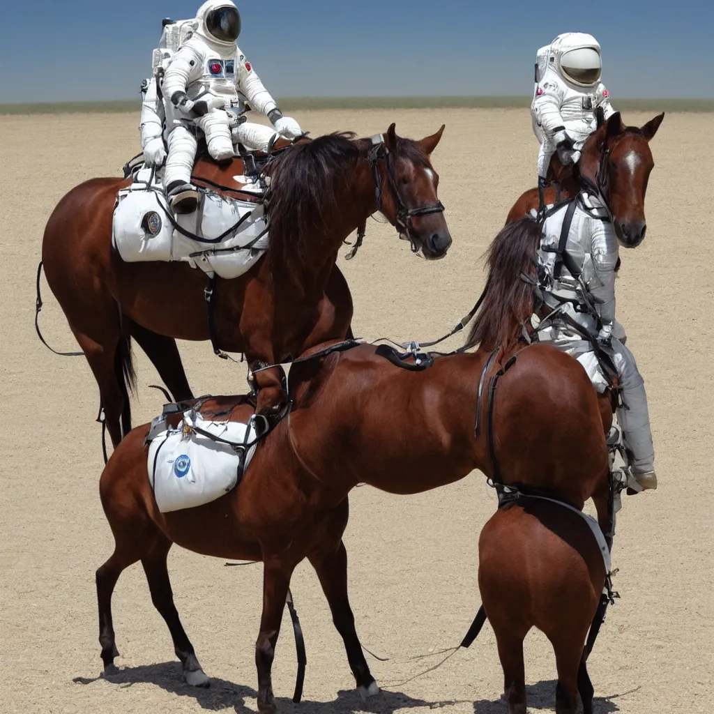 Prompt: horse on a back of an astronaut ; astronaut carries a horse