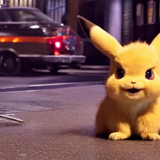 Prompt: a rabbit in the movie detective pikachu