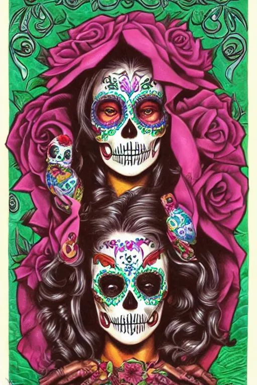 Image similar to Illustration of a sugar skull day of the dead girl, art by Jeff Easley