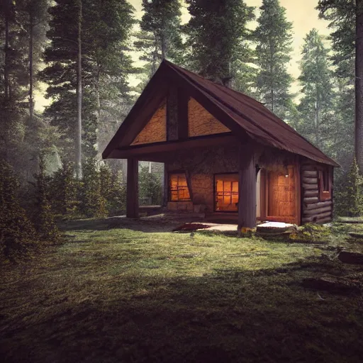 Image similar to a cabin in the woods, octane render