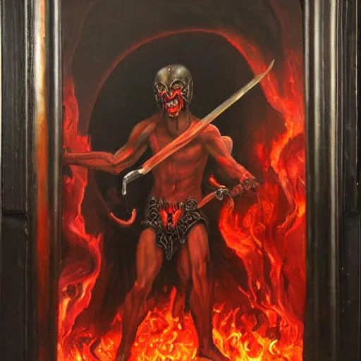 Image similar to the bloodseeker guarding the gates of hell, oil panting