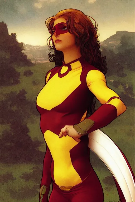 Prompt: Jean Elaine Grey Summers (Phoenix) from the X-Men fully fully costumed by William Adolphe Bouguereau