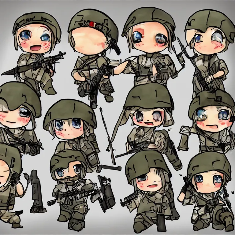 Prompt: chibi soldiers