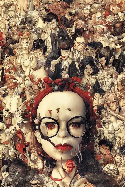 Image similar to 🔞🤡🤼, dynamic lighting, symmetrical dimension, rotary, x - y priority, detailed, by bambang nurdianshyah, garis edelweiss, roby dwi antono and ayami kojima, takato yamamoto, barclay shaw, karol bak, yukito kishiro, norman rockwell