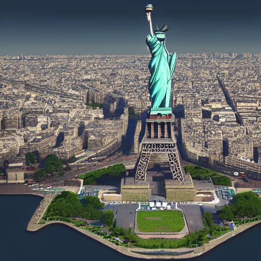 Image similar to a globe with the statue of liberty, the eiffel tower and other famous landmarks, 3 d render