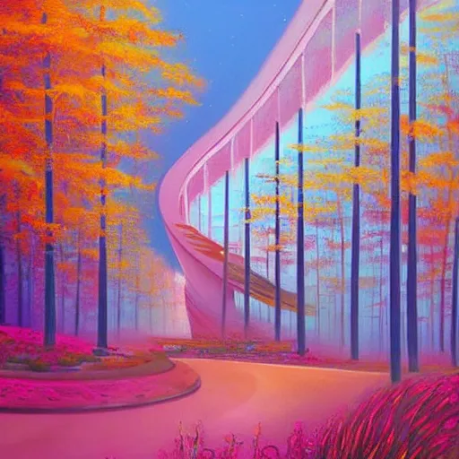 Image similar to Beautiful city of the future in harmony with nature. Nice colour scheme, soft warm colour. Beautiful painting by Lurid. (2022)