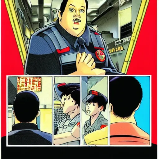 Prompt: Paul blart mall cop by Katsuhiro Otomo, and Akira Toriyama