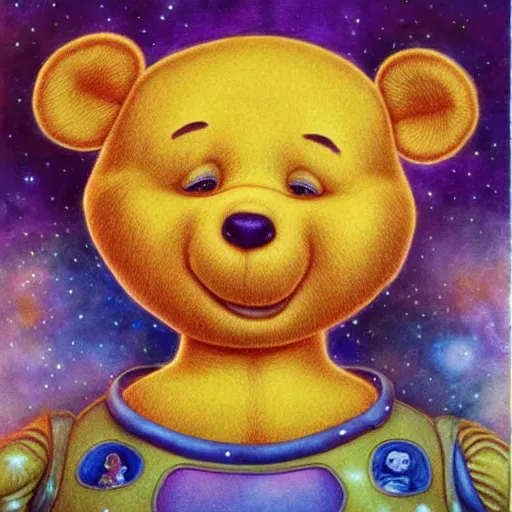 Image similar to alien Winnie the Pooh, artwork by Daniel Merriam,