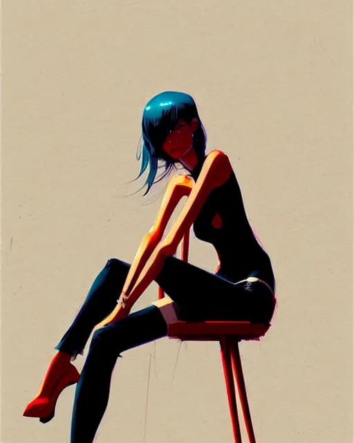 Image similar to a ultradetailed beautiful panting of a stylish woman sitting on a chair, by conrad roset, greg rutkowski and makoto shinkai, trending on artstation