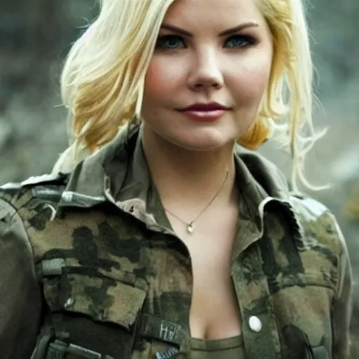 Image similar to elisha cuthbert as a soldier in a dystopian future battleground