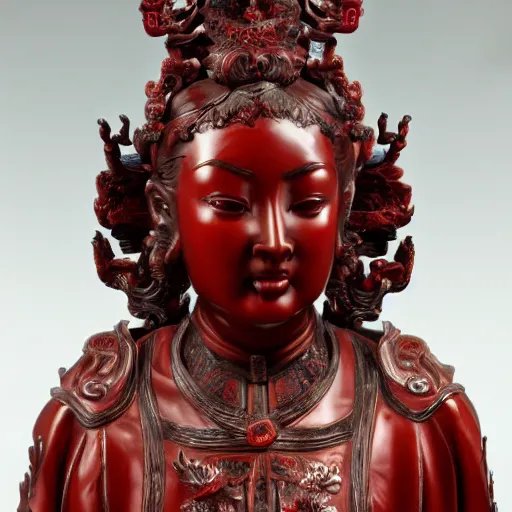 Image similar to museum angeline joile portrait statue monument made from chinese porcelain brush face hand painted with iron red dragons full - length very very detailed by rutkowski symmetrical well proportioned