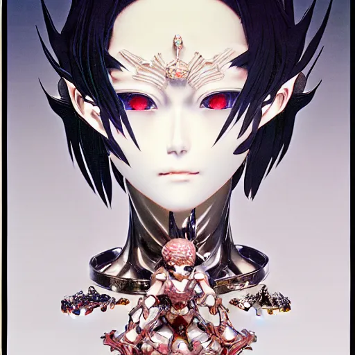 Image similar to prompt : photorealistic cinematic 3 d render of persona soft light painted by takato yamamoto, mecha accessories and trinkets, different small jewels around, inspired by ghost in shell anime, smooth face feature, intricate oil painting, high detail, sharp high detail, manga and anime 1 9 8 0