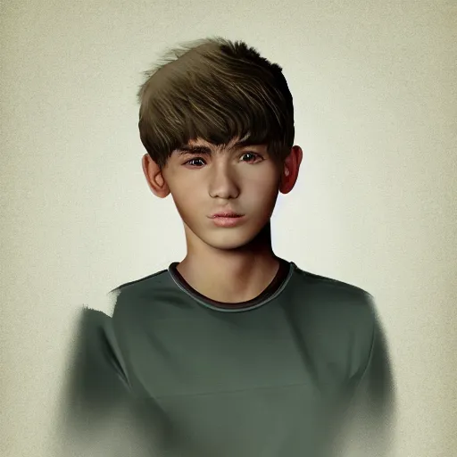 Prompt: Portrait of 14 years old boy, digital art