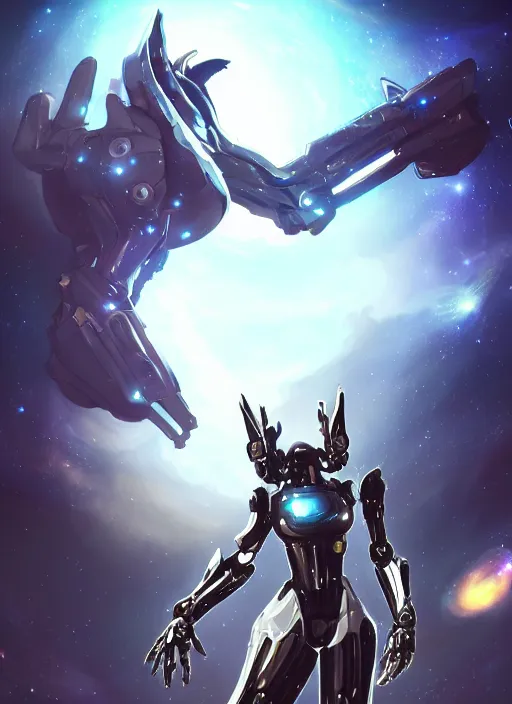 Image similar to cinematic shot, cosmic sized perfectly proportioned stunning beautiful anthropomorphic robot mecha female dragon, space background, larger than galaxies, holding milky way in sharp claws, sleek silver armor, epic proportions, epic size, epic scale, ultra detailed digital art, furry art, macro art, dragon art, giantess art, warframe fanart, furaffinity, deviantart