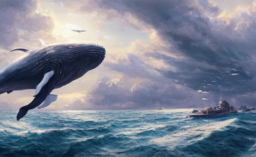 Image similar to flying whale attack Newyork city ,digital art,ultra realistic,ultra detailed, ultra wide Lens, art by greg rutkowski