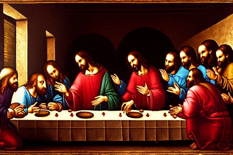 Image similar to programmer jesus christ programming a computer during the last supper by leonardo davinci