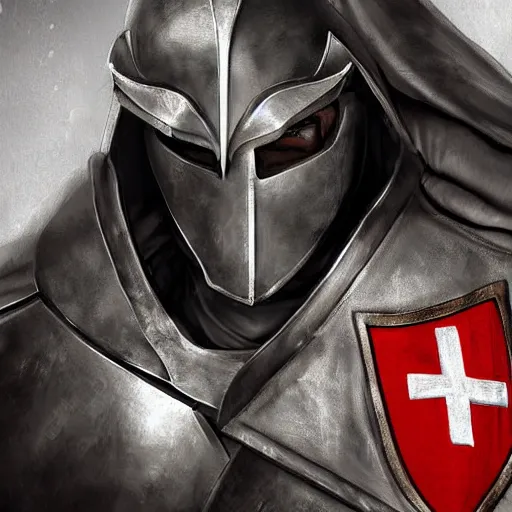 Prompt: man in century crusader armor and cape with big red cross on it digital art realistic high detail