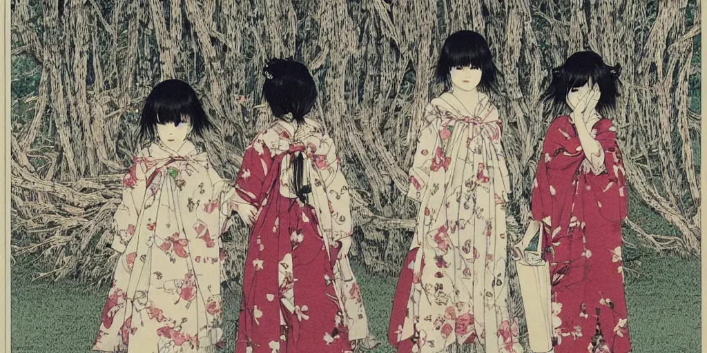 Prompt: a beautiful illustration oftwo girls in jk standing in the playground ， by takato yamamoto