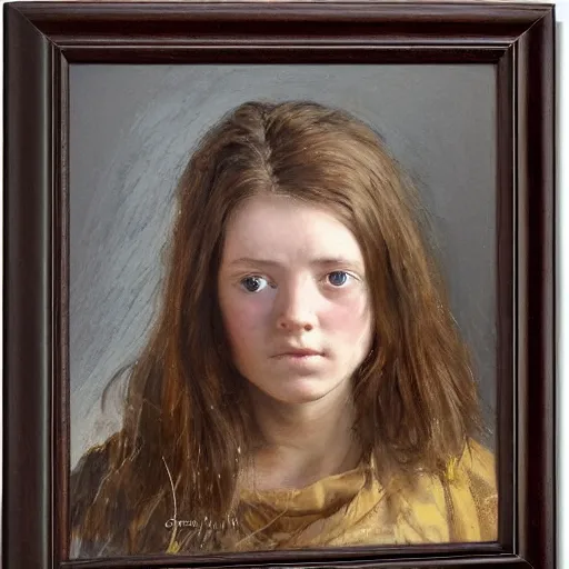 Image similar to portrait of a welsh teenage girl with brown hair and eyes by jasper ejsing