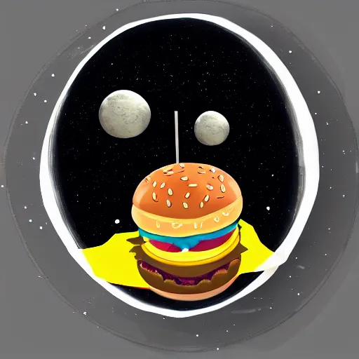 Image similar to cat in burger costume floating in space, digital art, trending on artstation 4k