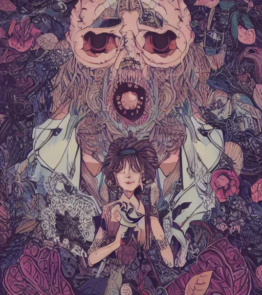 Prompt: portrait, nightmare anomalies, leaves with howl by miyazaki, violet and pink and white palette, illustration, kenneth blom, mental alchemy, james jean, pablo amaringo, naudline pierre, contemporary art, hyper detailed