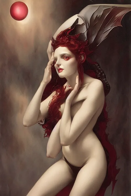 Prompt: Succubus by Tom Bagshaw in the style of Georges de Feure, art nouveau
