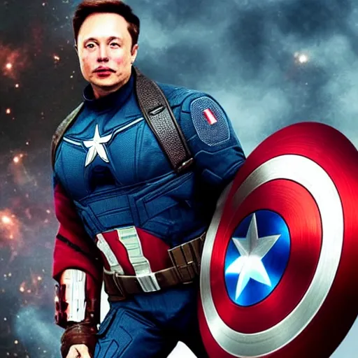 Prompt: if Elon Musk was captain America, shield as a bitcoin, cinematic, epic, cool, photo realistic, 4k, high detail