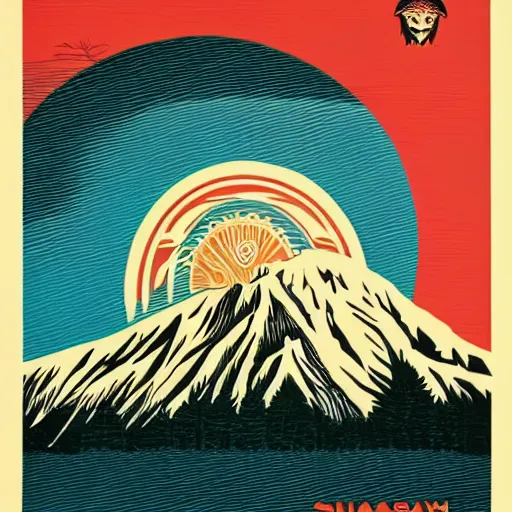 Prompt: Alaskan Sunset by Shepard Fairey and Maurice Sendak