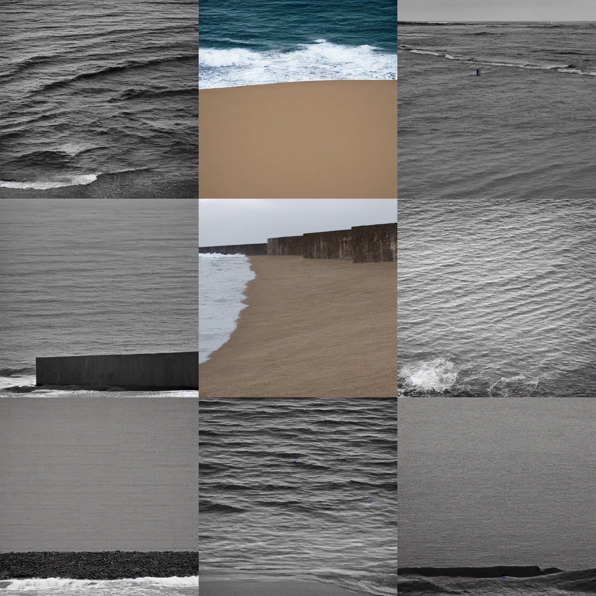 Prompt: a wall in the seashore in the style of richard serra